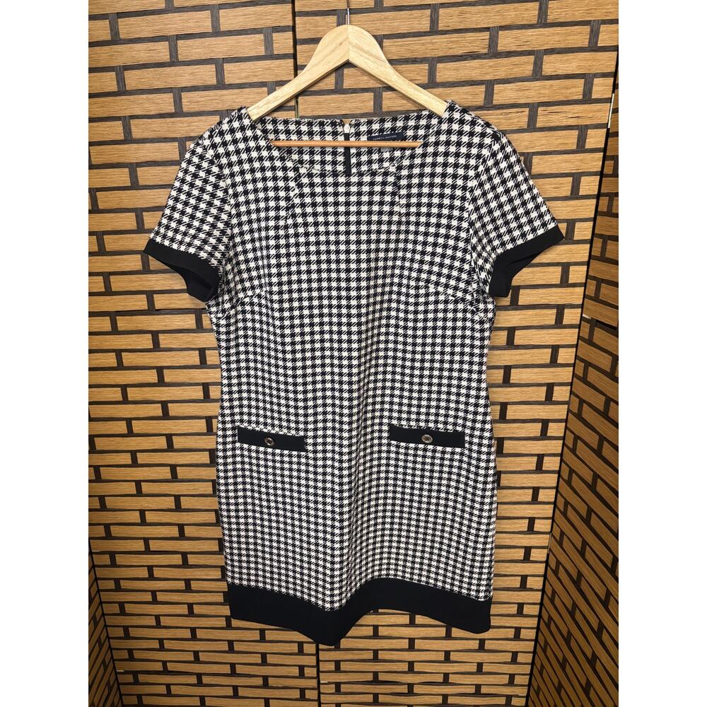 Tommy Hilfiger Black & White Houndstooth Print Short Sleeve Shift Dress Size 14 - Picture 1 of 9